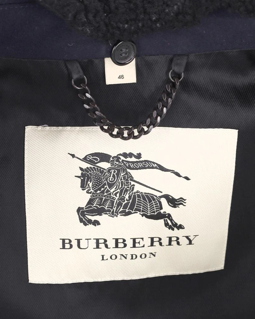 Burberry London Bateson Pea Coat With Shearling Collar in Navy Blue Viscose 4