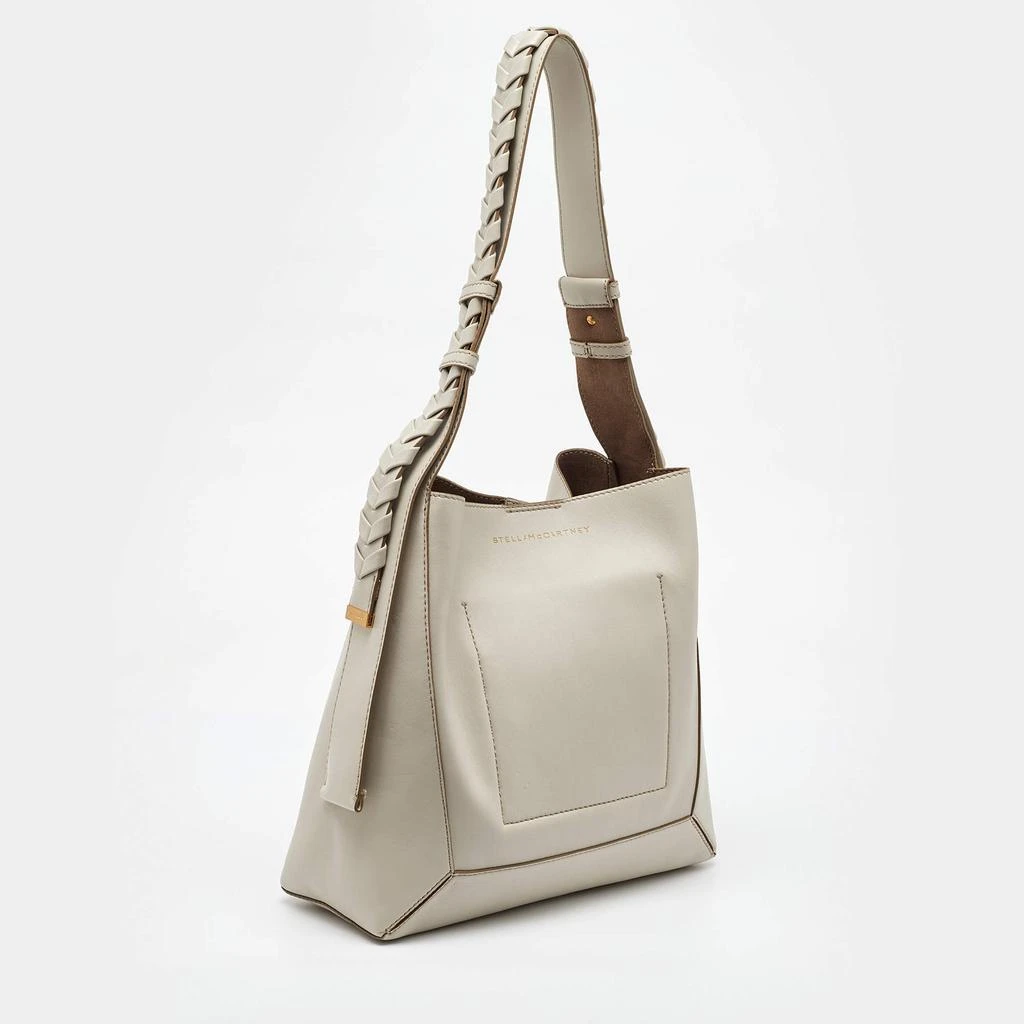 Stella McCartney Stella McCartney Light Grey Faux Leather Medium Braided Handle Hobo 3