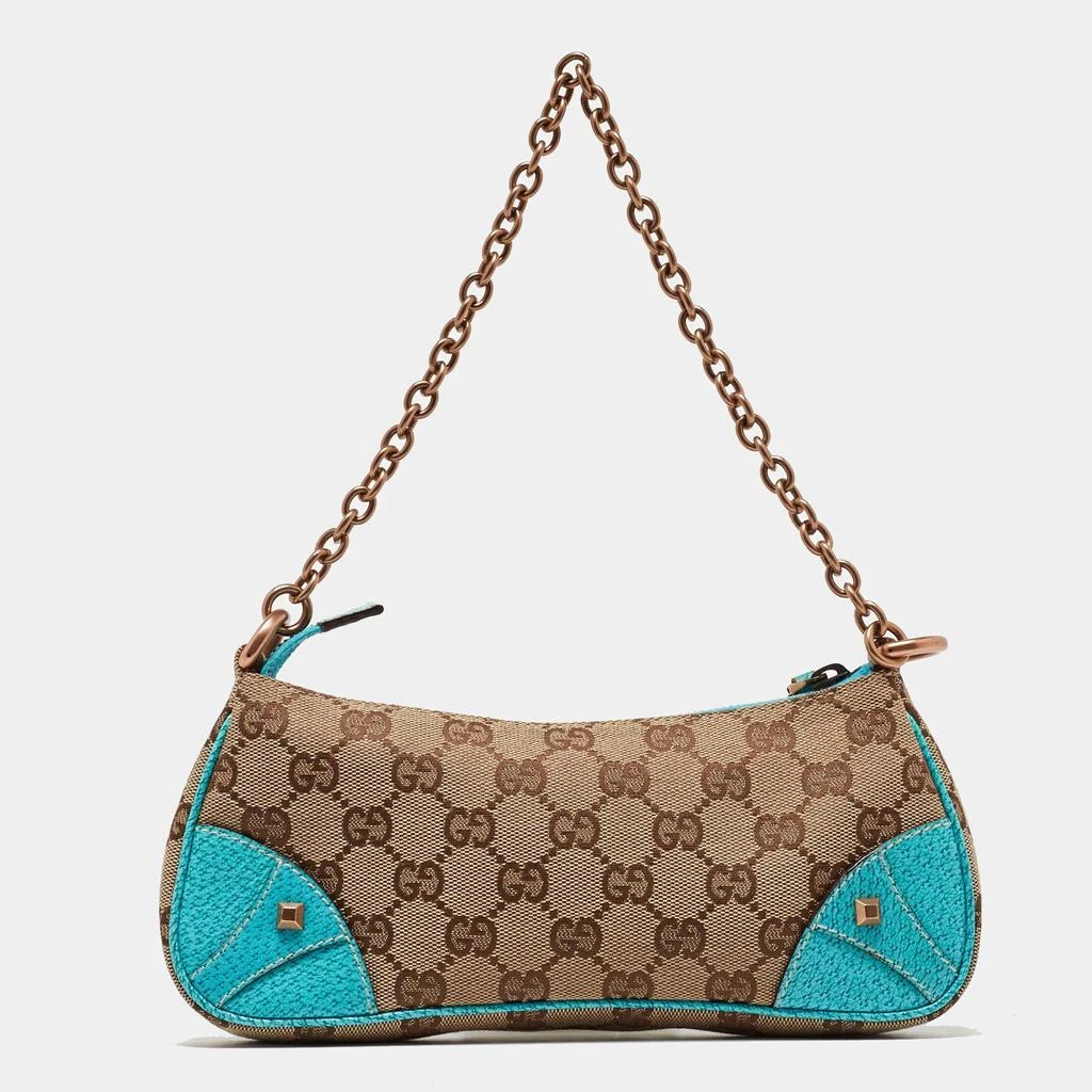 Gucci Gucci Beige/Blue GG Canvas and Leather Baguette Bag 4