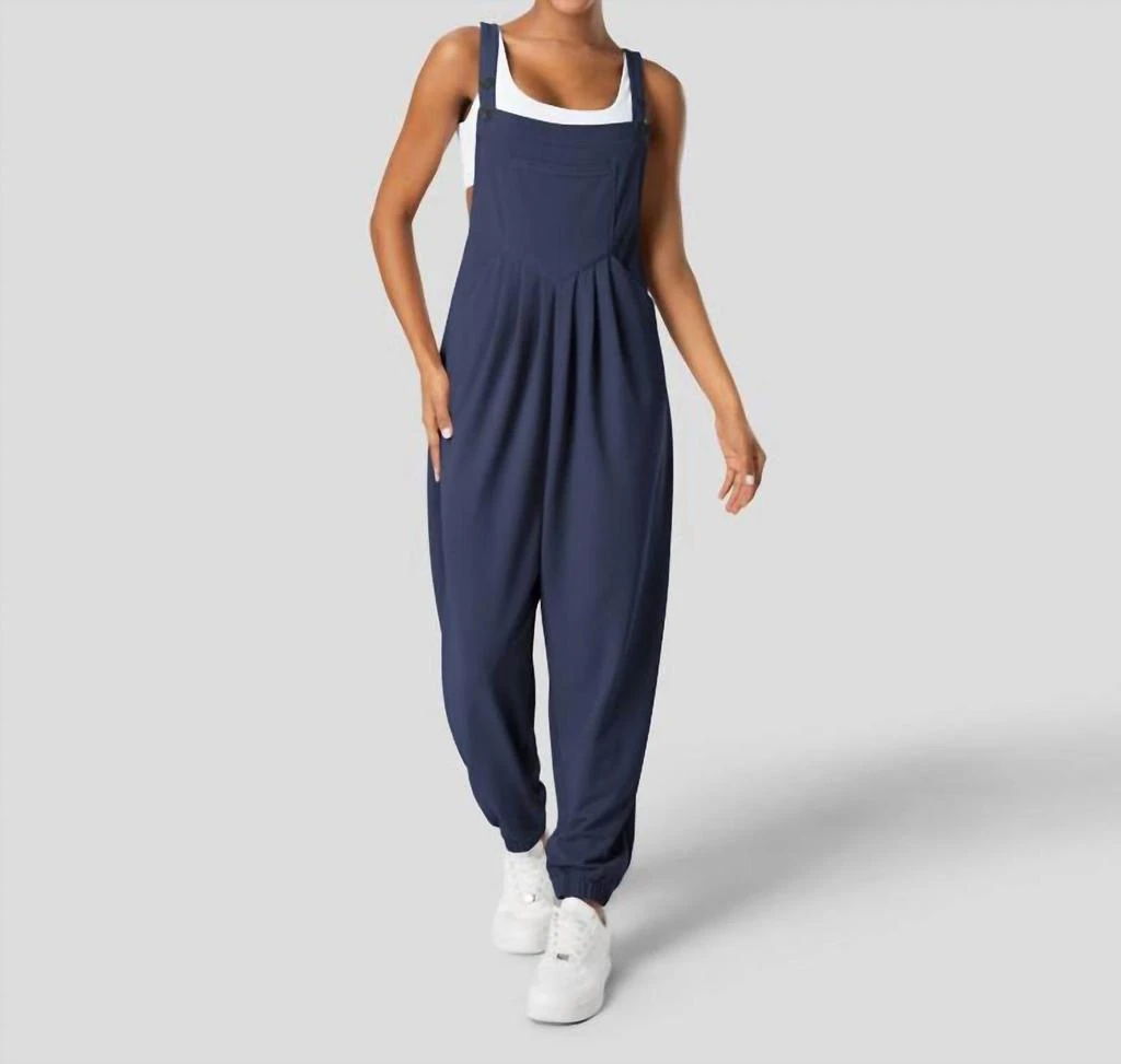 Halara Halara - Adjustable Strap Button Multiple Pockets Plicated Waffle Casual Jogger Overalls 1