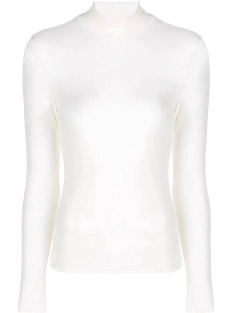 Theory Thin Ribbed Turtle Mock Neck Top in Ivory 1