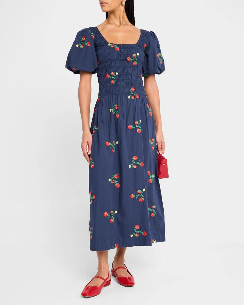 Damson Madder Lauren Strawberry Puff-Sleeve Midi Dress 4