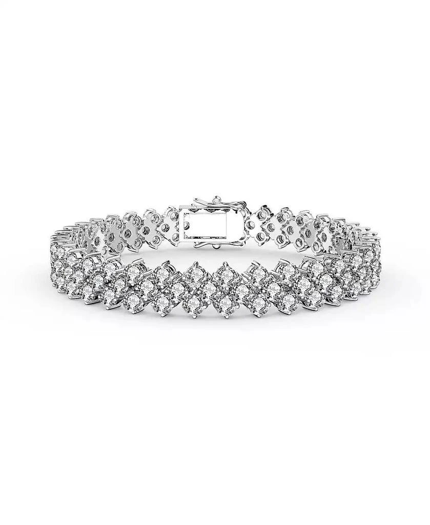 Genevive Elegant White Gold Plated Clear CZ Triple-Row Bracelet