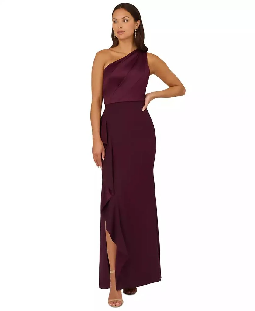Adrianna Papell One-Shoulder Satin-Trim Draped Gown Dresses
