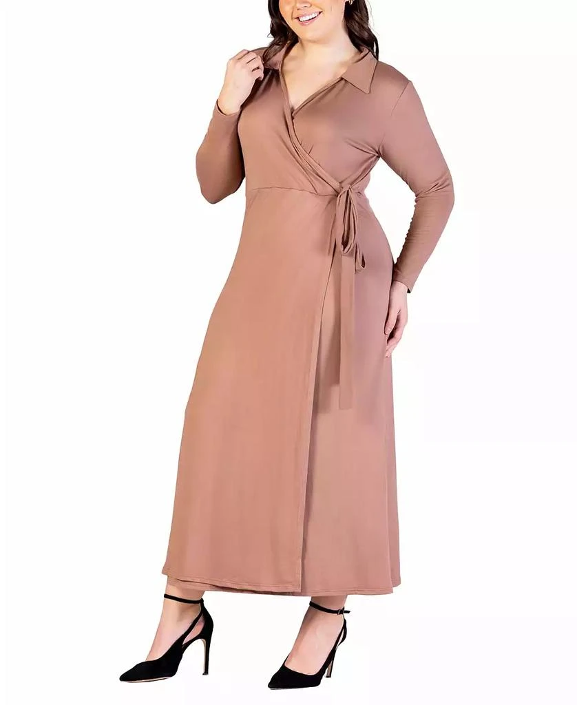 24seven Comfort Apparel Plus Size Collared Wrap Maxi Dress 4