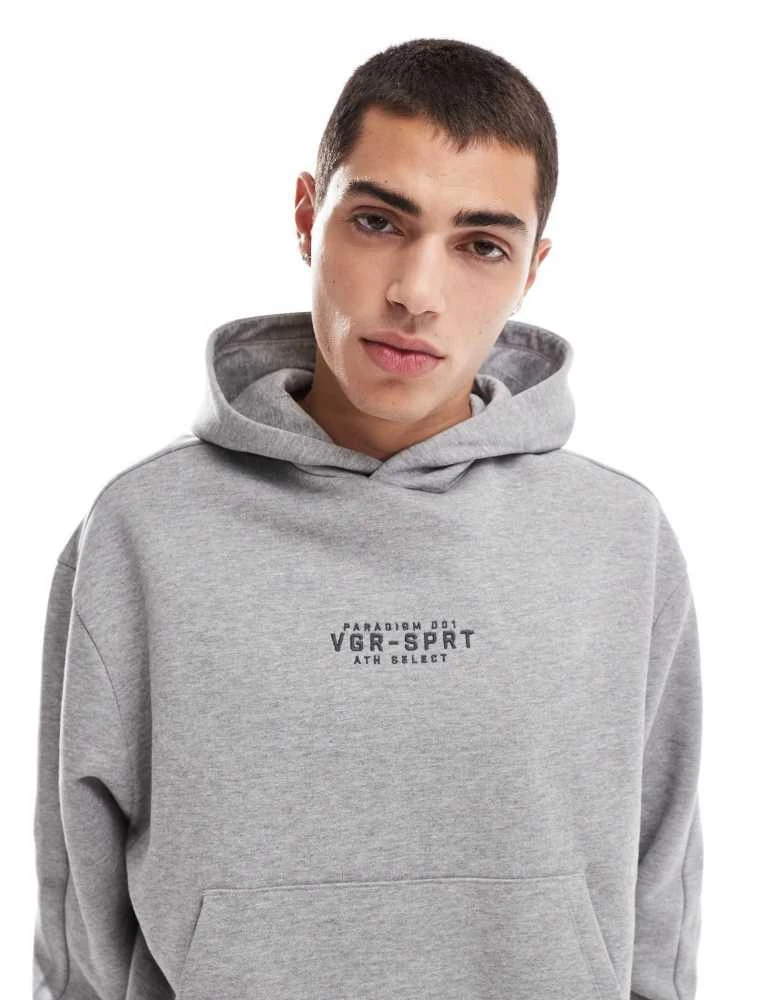 ASOS ASOS DESIGN heavyweight oversized hoodie with sporty front print in grey marl 4