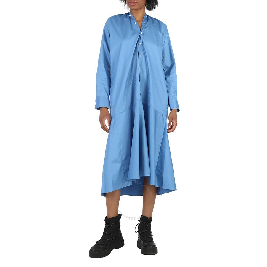 MM6 Ladies Prussian Blue Asymmetric Cotton Shirt Dress