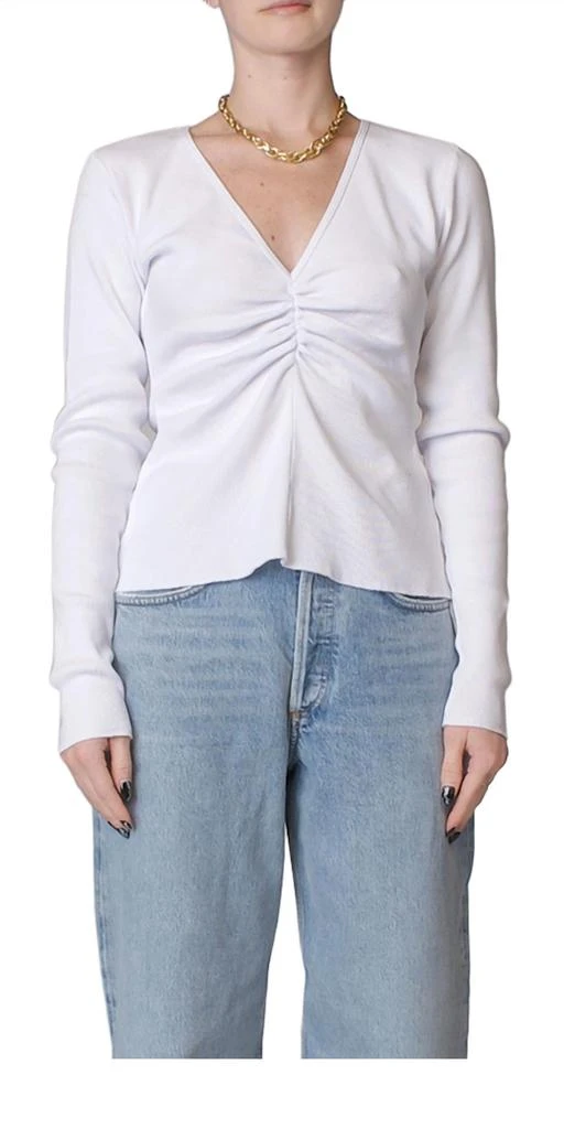 Maison Margiela Ruched Long Sleeve Top In White 1