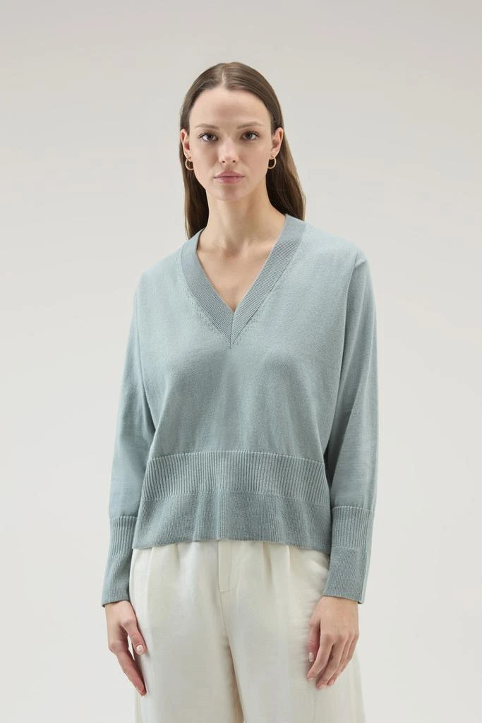 WOOLRICH V-Neck Sweater in Cotton and Cashmere - Women - Green 1