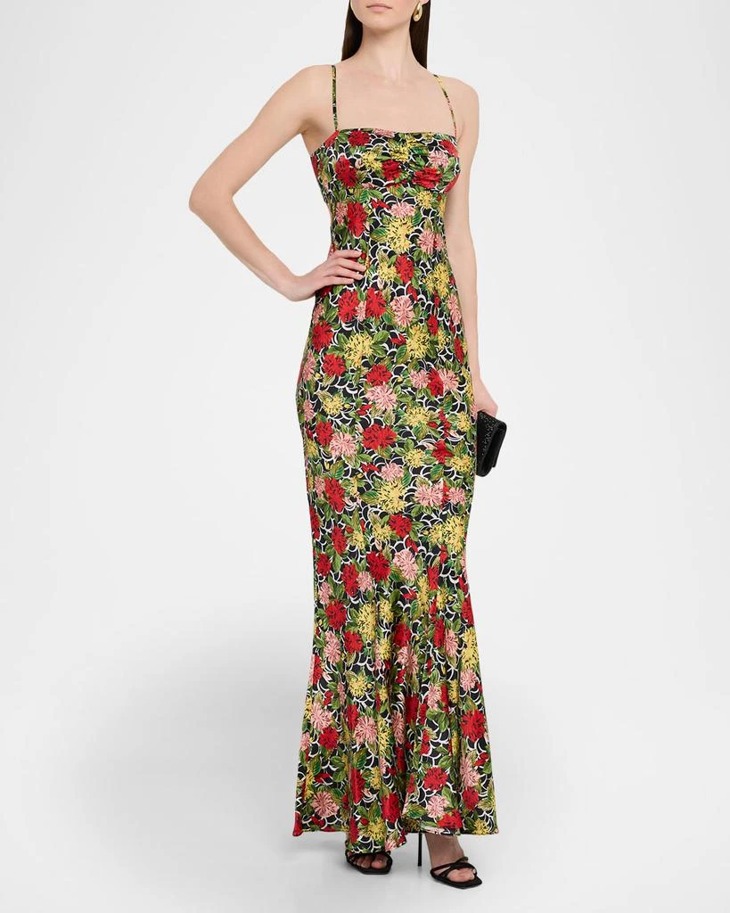 Saloni Renee Long Floral Silk Spaghetti-Strap Dress 4