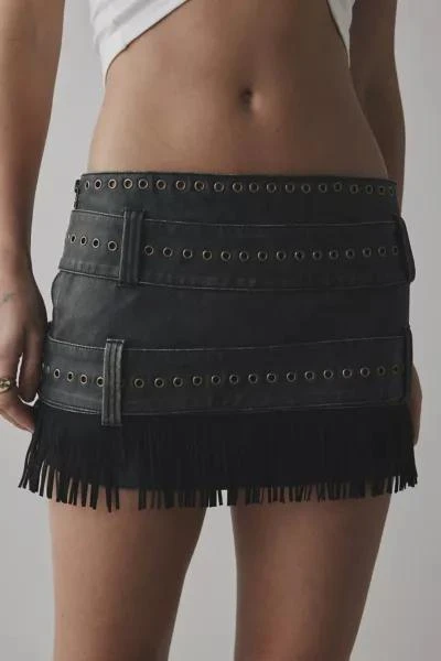 Jaded London Jaded London Odile Faux Leather Belted Fringe Micro Skirt 2