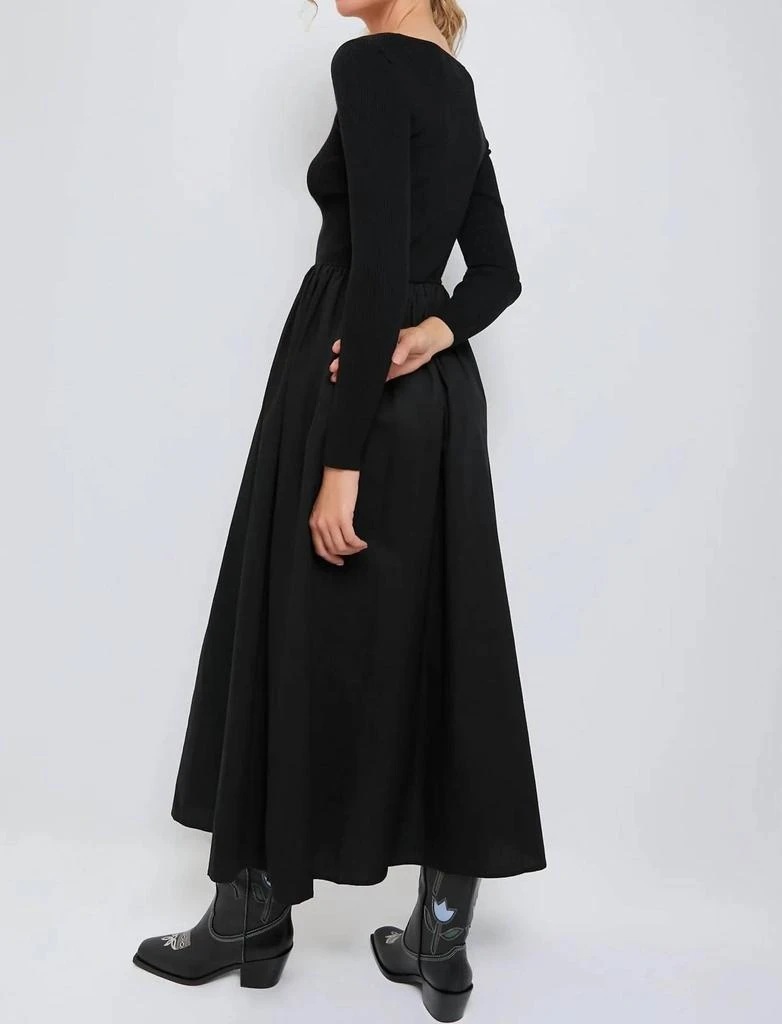 Moon River Contrast Long Sleeve Midi Dress In Black 3
