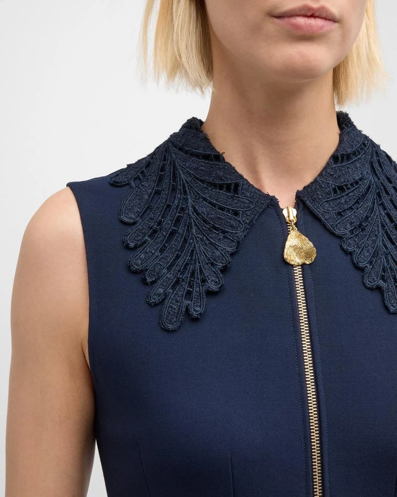 Oscar de la Renta Embroidered Fern-Collar Sleeveless Zip-Front Mini Dress 5