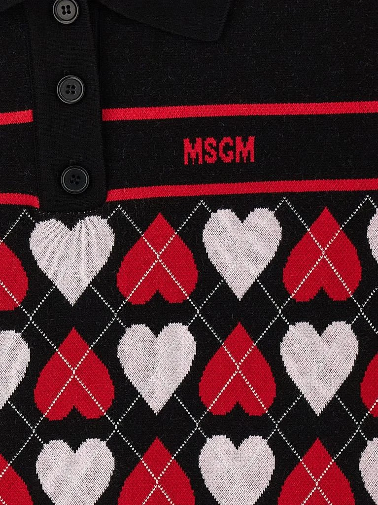 MSGM MSGM Heart Intarsia-Knit Polo Top 4