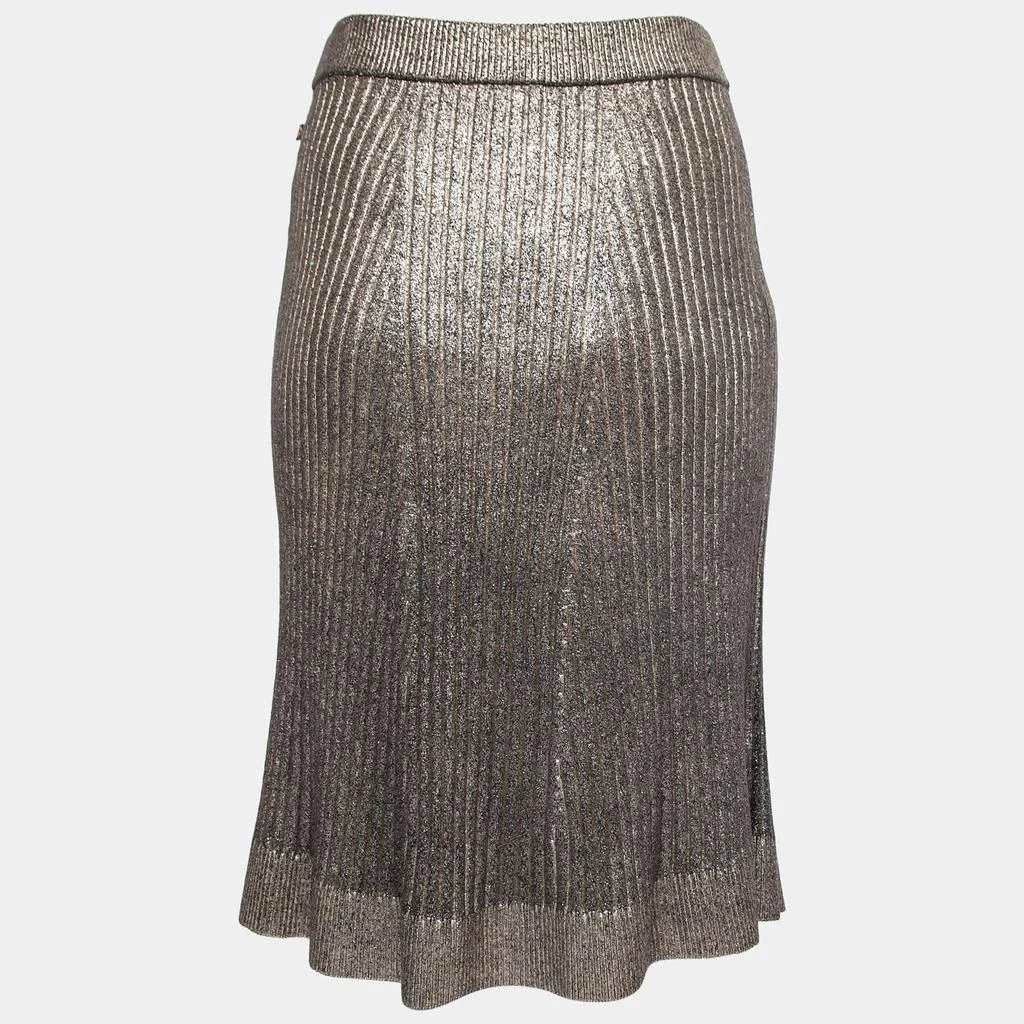 Louis Vuitton Louis Vuitton Metallic Gold Ribbed Knit A-Line Skirt L 2