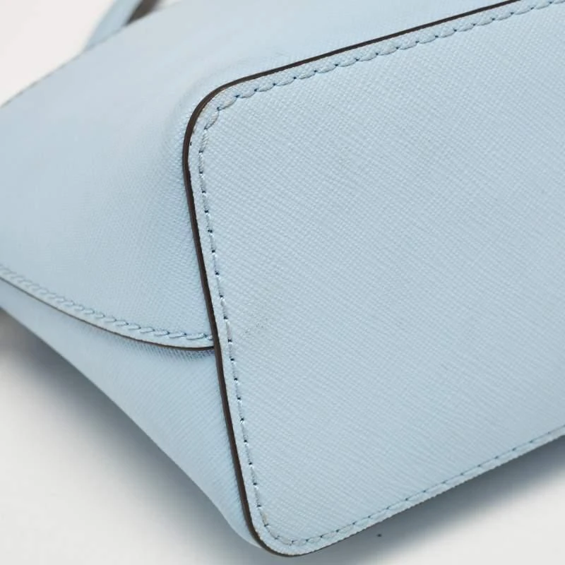 Shop Michael Kors Light Blue Saffiano Leather Emmy Dome Crossbody