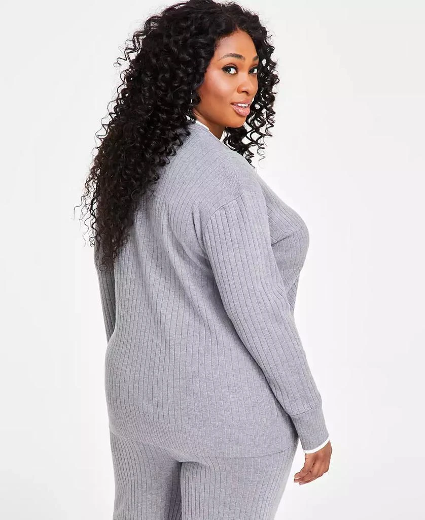 Nina Parker Trendy Plus Size Rib-Knit Henley Cardigan 4