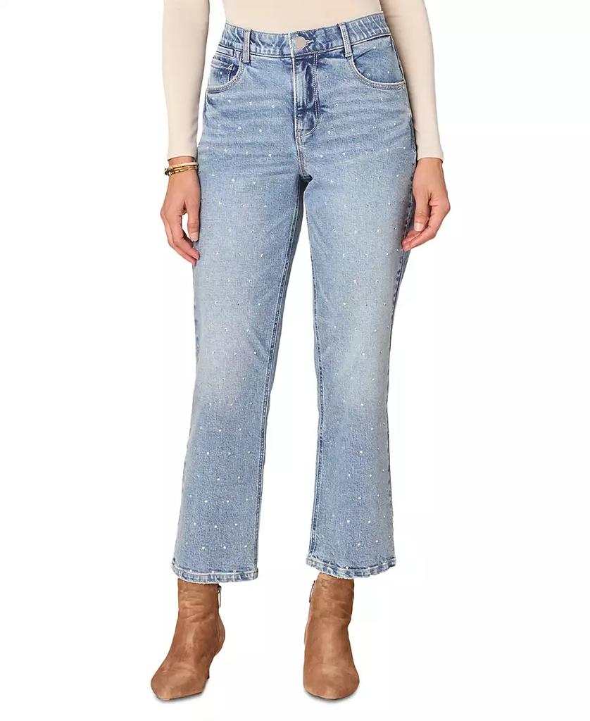 Democracy Petite Rhinestone Cropped High-Rise Boyfriend Jeans
