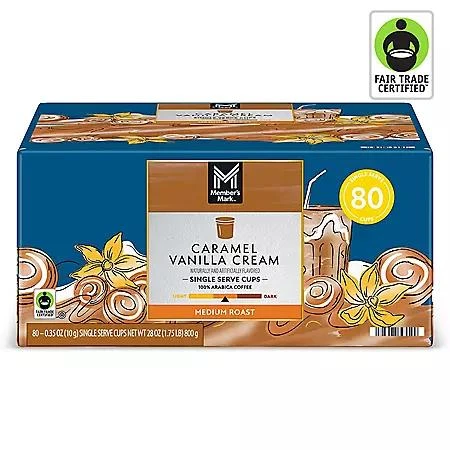 Member's Mark Member's Mark Medium Roast Coffee Pods, Caramel Vanilla Cream, 80 ct. 1