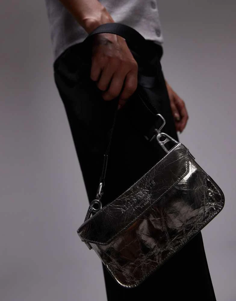ALL SAINTS AllSaints Zoe leather crossbody bag in cracked gunmetal exclusive to asos 4