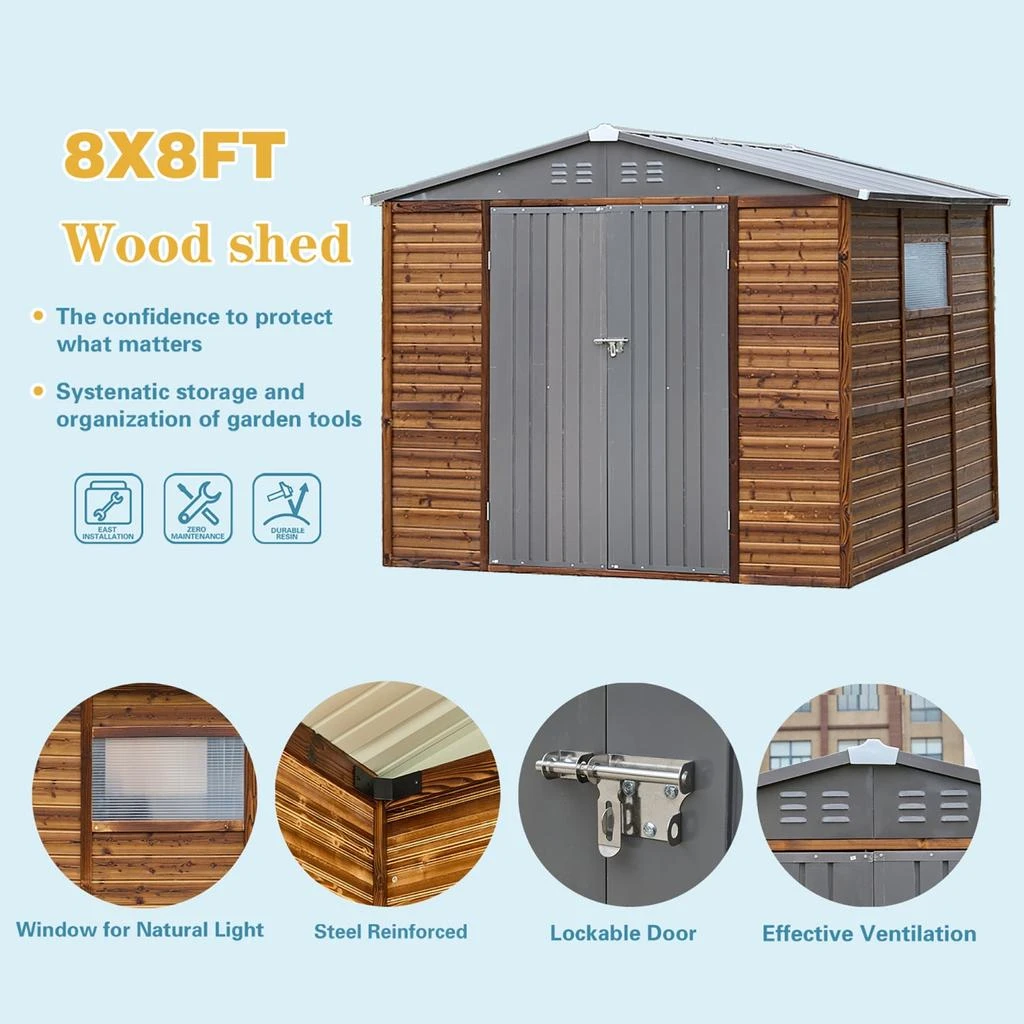 Streamdale Furniture Streamdale 8x8 Iron-Wood Tool Shed, Nature & Function 5