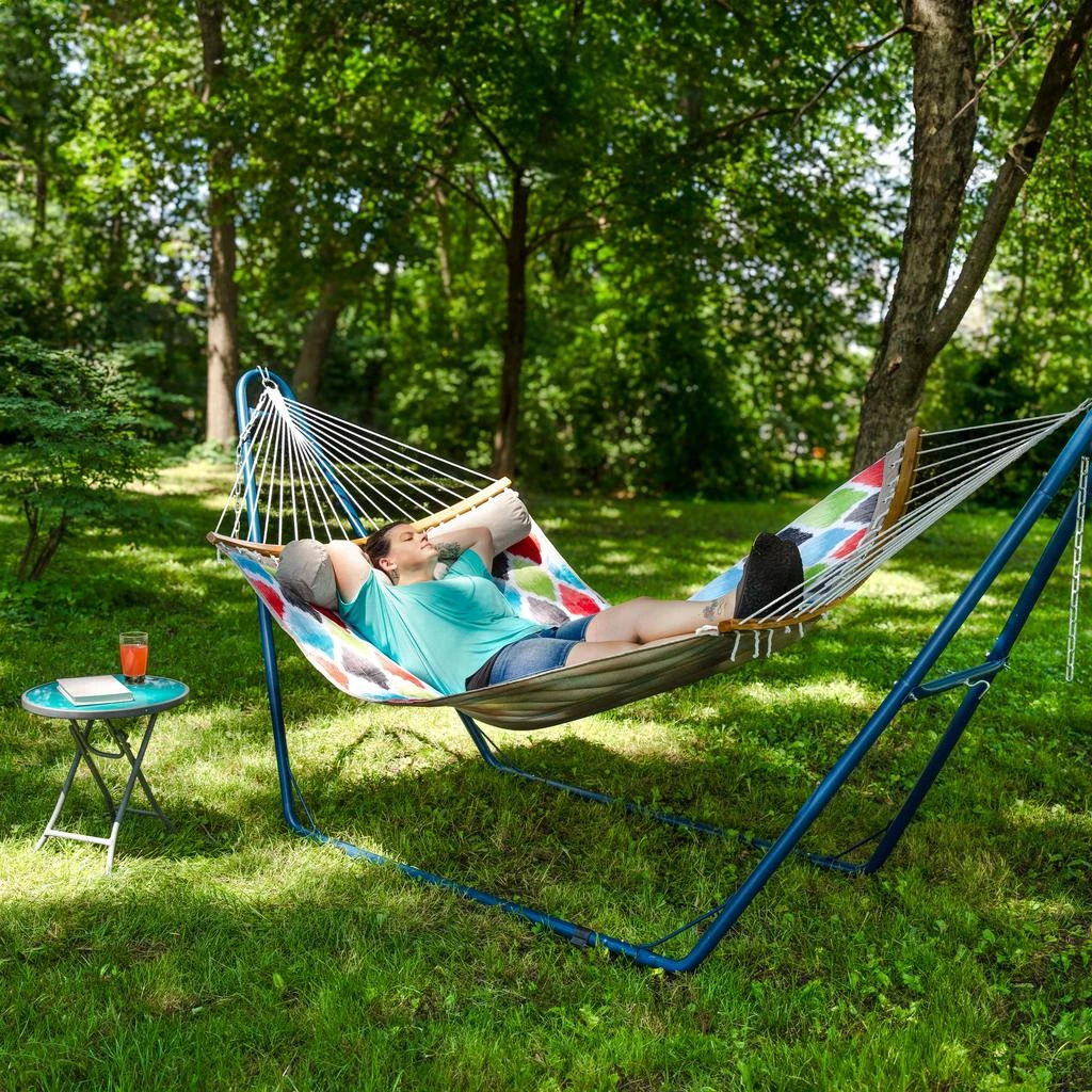 Sunnydaze Heavy-Duty Quilted 2-Person Hammock with Curved Bamboo Spreader Bars - 450 lb Weight Capacity 5