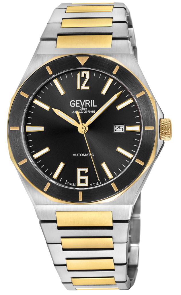 Gevril Gevril Men's High Line Automatic Watch Stainless Steel Case, Top ring in Black Sapphire Crystal, Two toned Stainless Steel IPYG  Bracelet