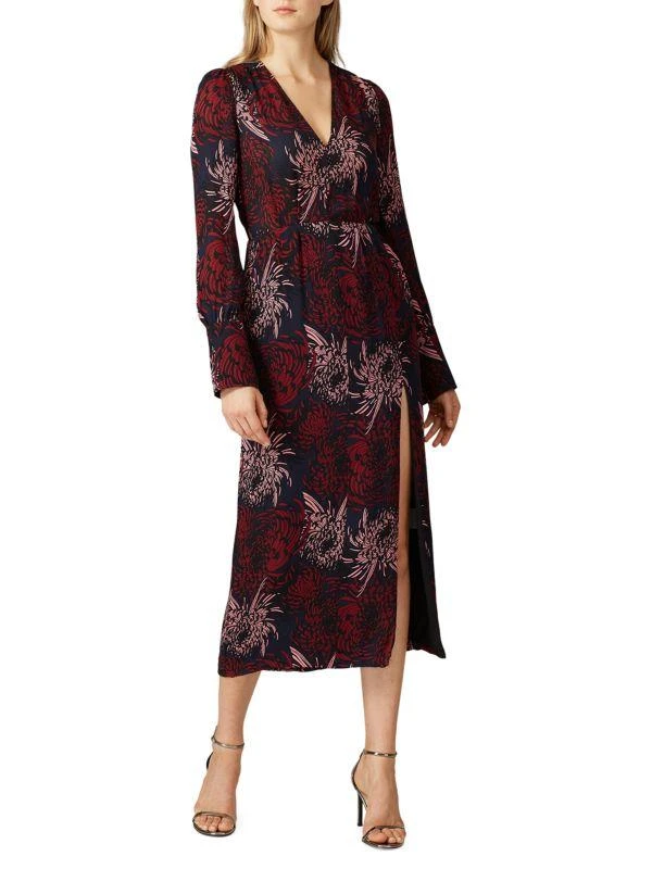 A.L.C. Print Surplice Silk Slit Midi Dress 1