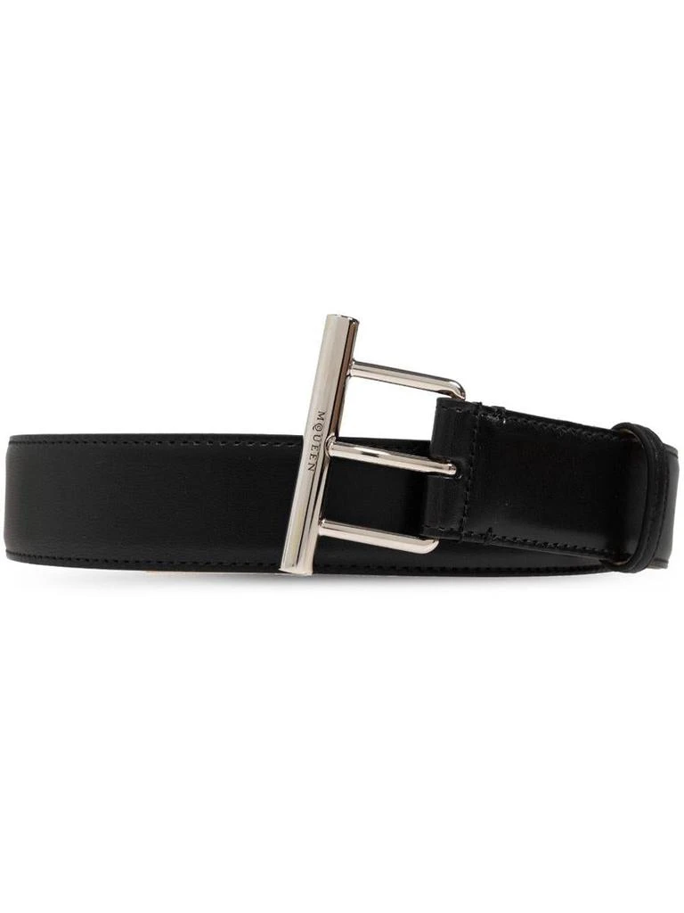 Shop Alexander McQueen Black Calfskin Leather Belt With  display picture 2