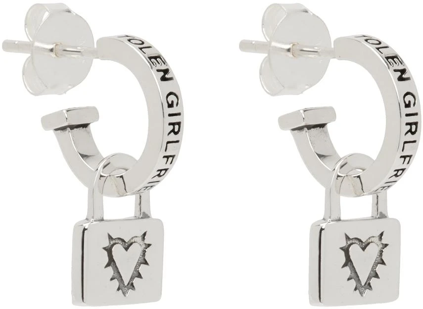 Stolen Girlfriends Club Silver Locked Heart Sleepers Earrings 2