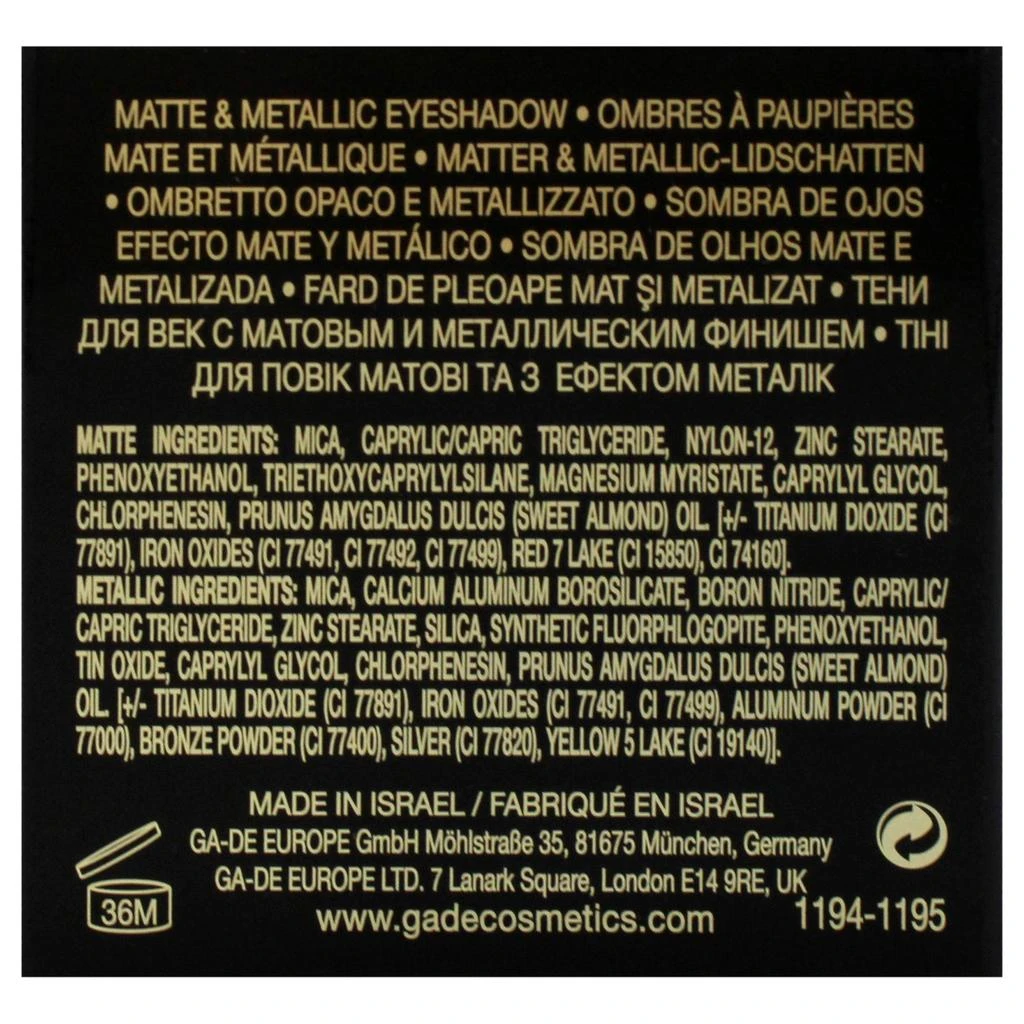 GA-DE Velveteen Matte and Metallic Eyeshadow - 230 Glam Noir by  for Women - 0.105 oz Eye Shadow 6
