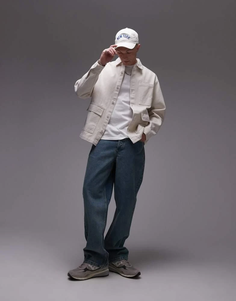 Topman Topman long sleeve overshirt in cream 2