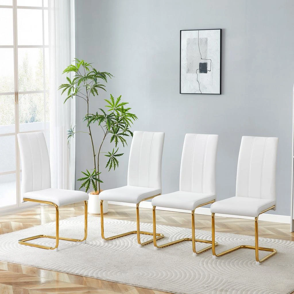 Streamdale Furniture Streamdale 4-Pack White PU Upholstered Dining Chairs with Gold Legs
