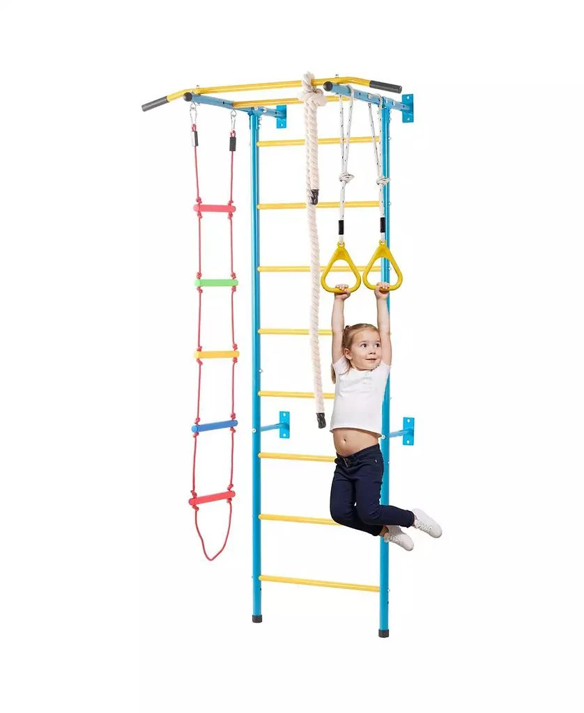 HONGGE Indoor Kids Climbing Gym with Pull Up Bar Rings Rope Ladder and Wall Playset 6
