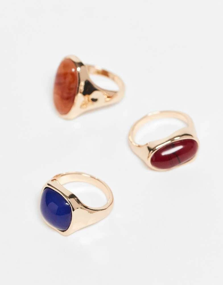 ASOS ASOS DESIGN pack of 3 mixed faux semi precious stone rings in gold tone 2