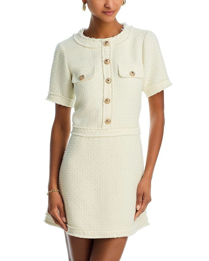 AQUA Tweed Short Sleeve Mini Dress - Exclusive 1