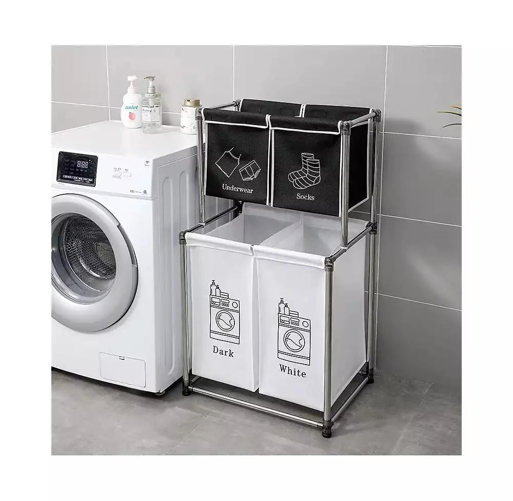 Streamdale Furniture 2-Tier Laundry Basket with 4 Removable Bags, Easy Move 7