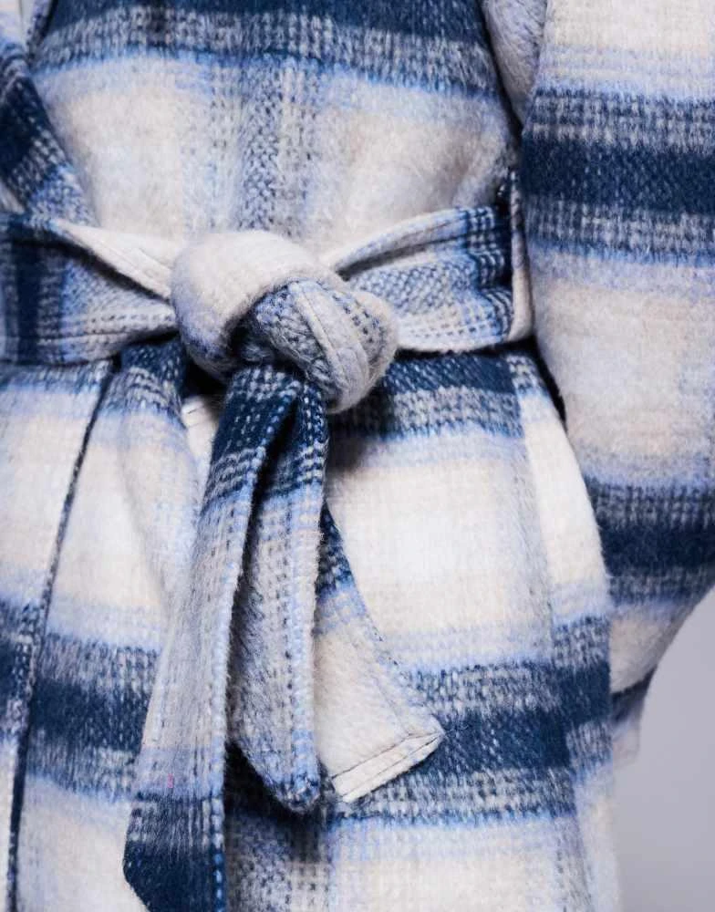 River Island River Island wool look belted coat in blue check 3