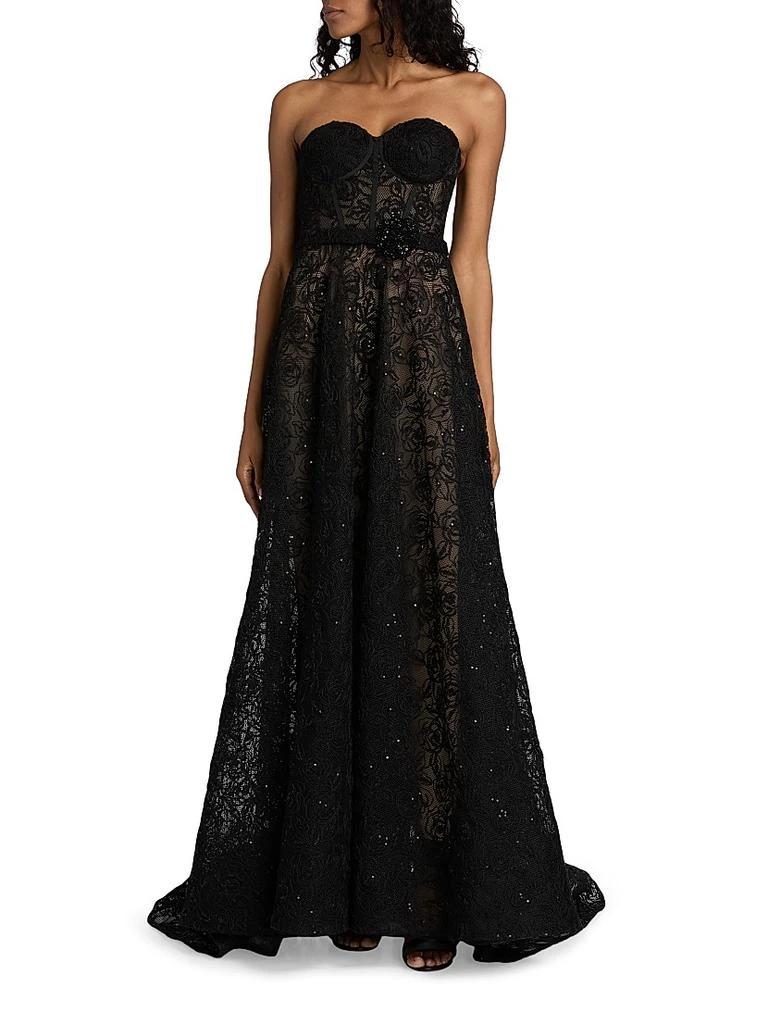 Pamella Roland Floral Lace Sequinned A-Line Gown 3
