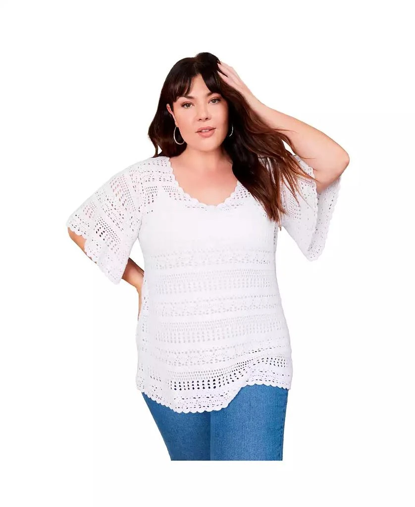 June + Vie Plus Size June + Vie Openwork Crochet Pullover Sweater 1