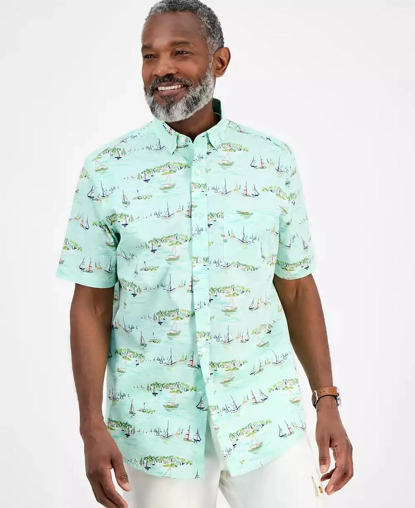 Club Room Men's Short Sleeve Sailboat Scene Print Button-Down Shirt, Exclusively at Macy's 1