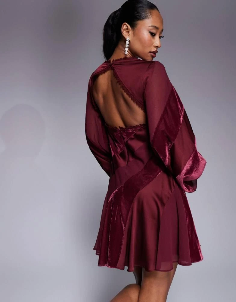 ASOS DESIGN velvet panelled lace trim mini dress with open back in burgundy   On Sale Now with Up to 61% Off | Discover Exclusive Deals & Savings at  BeyondStyle  Authentic