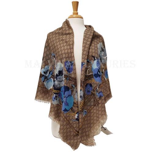 Gucci Gucci - Beige/Blue GG Floral Print Wool Scarf