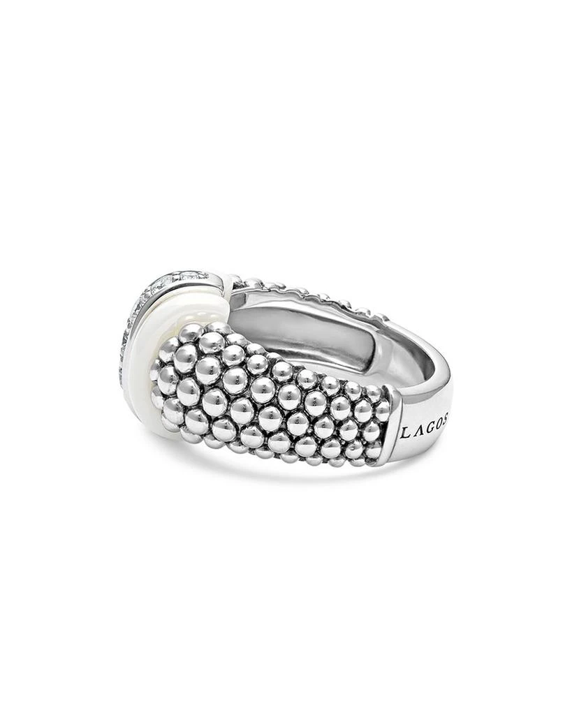LAGOS Ceramic 
Sterling Silver White Caviar Diamond Ring 3