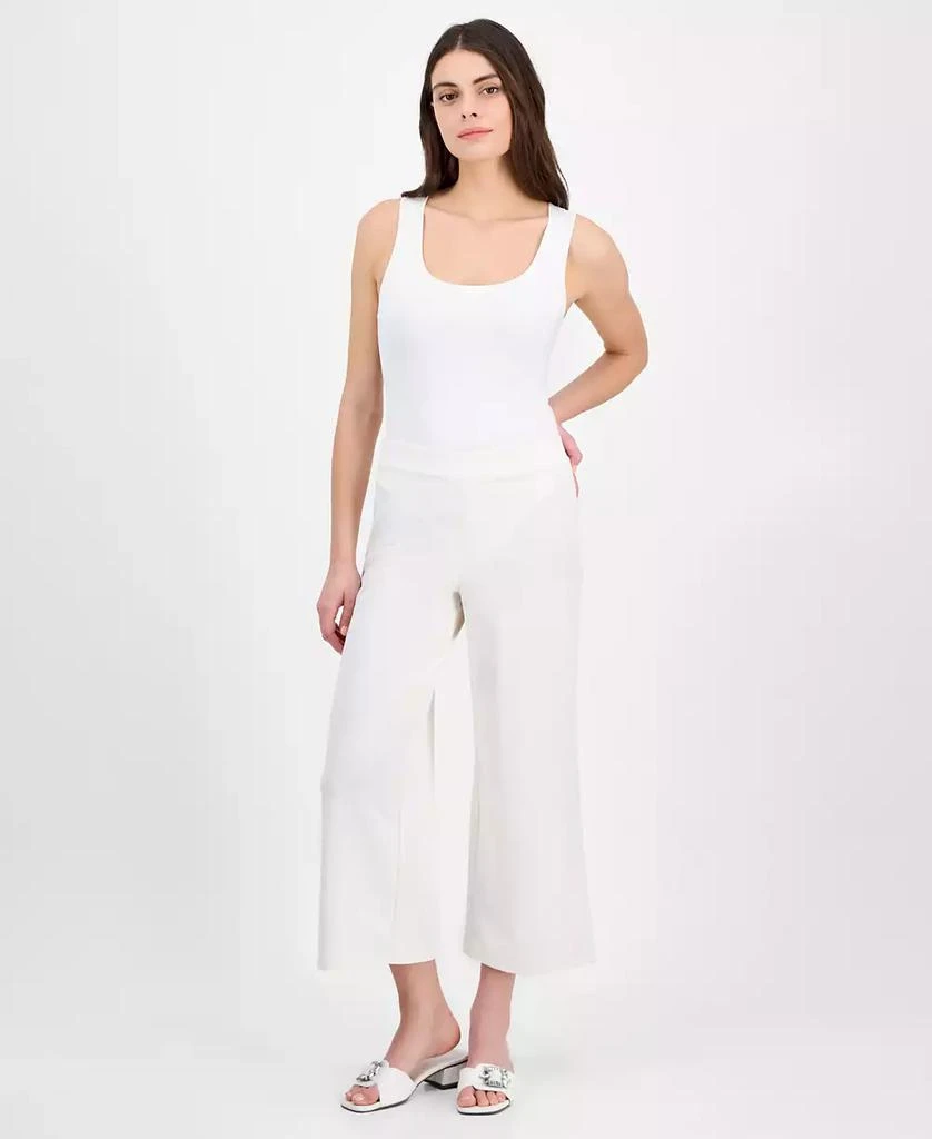 Anne Klein Women's Textured Knit Crepe Pull-On Cropped Palazzo Pants 1