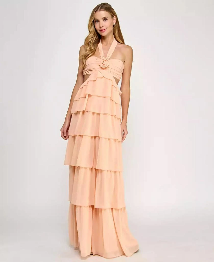 SENI & CADE Juniors' Chiffon Cutout Ruffle Gown 1