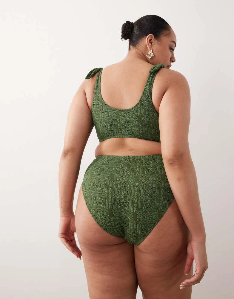 ASOS ASOS DESIGN Curve Kyle high leg high waist bikini bottom in olive 2