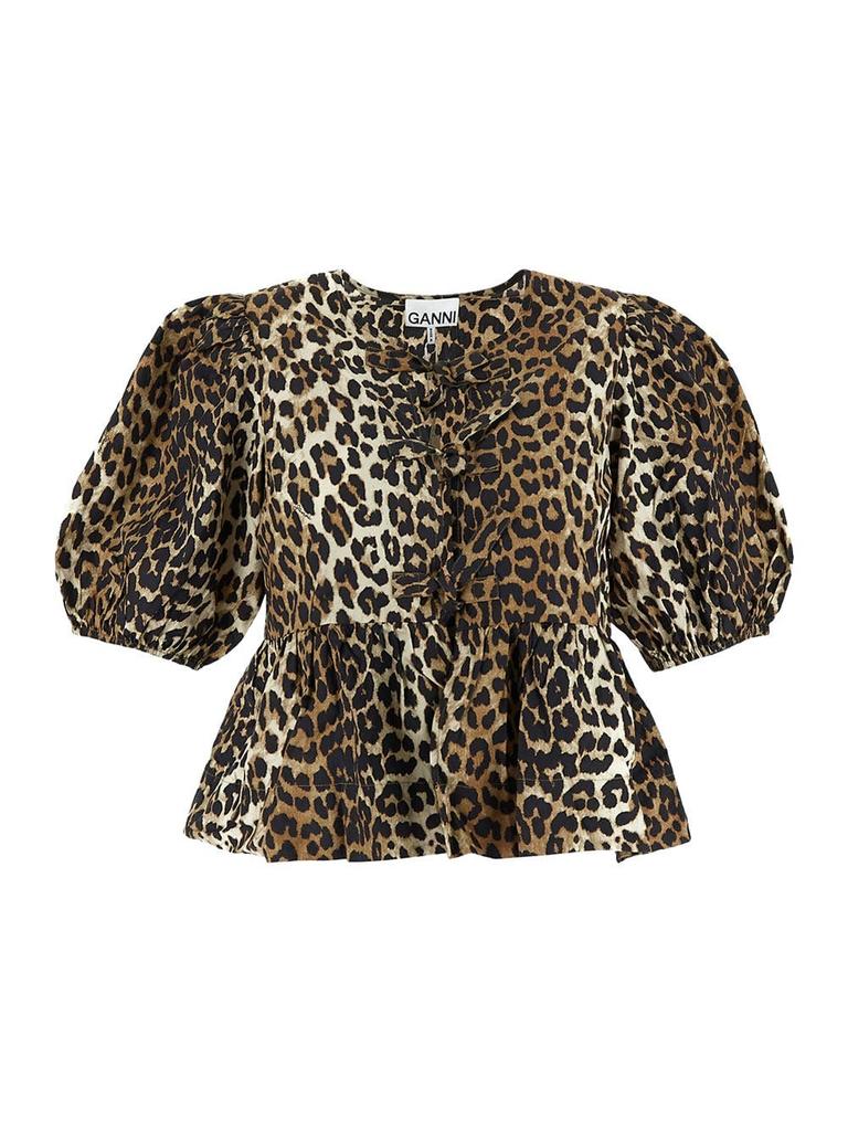 Ganni Leopard-Print Georgette Wrap Dress
