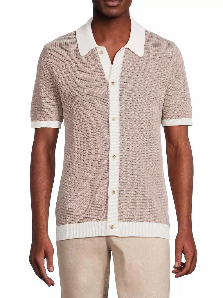 Onia Linen Button-Up Short-Sleeve Sweater 3