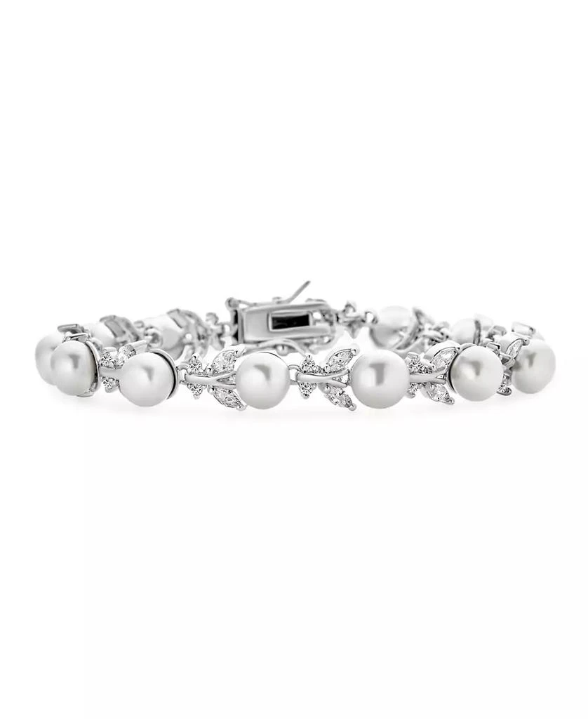 Bling Jewelry Multi CZ Marquise Leaves Vine White Button Freshwater Cultured Pearl Bracelet 7 Inch